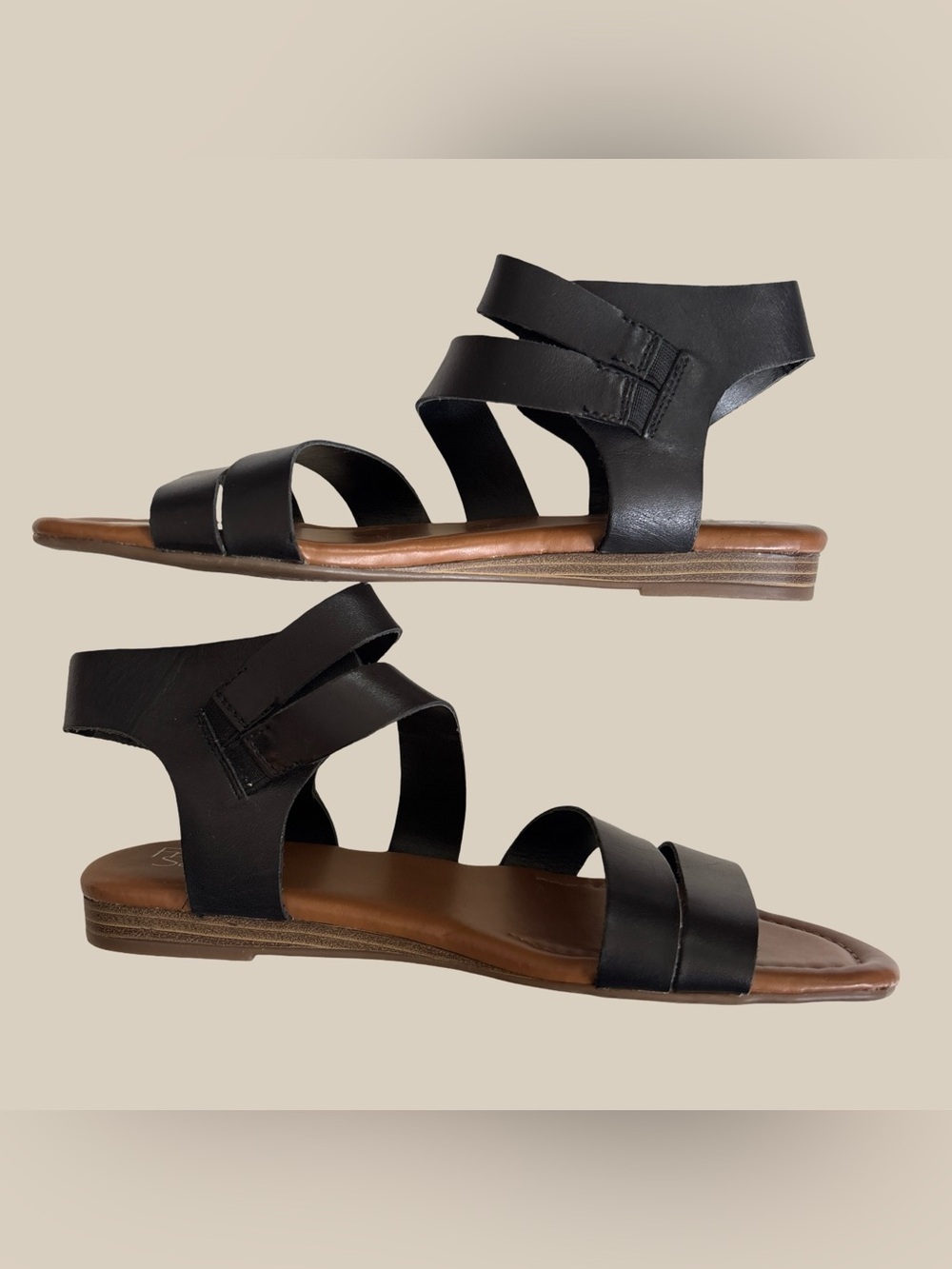 Franco Sarto Genji Black Leather Ankle Strap Gladiator Flat Sandals SZ 7.5M - Picture 4 of 8